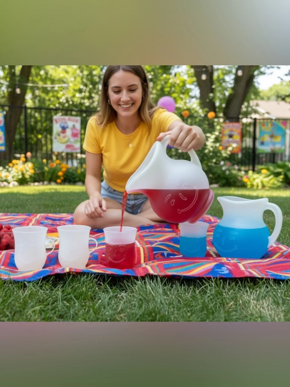RARE VTG Kool-Aid Pitcher 4 Cup Frosted Smiley Face 80s Nostalgia Set Millennial